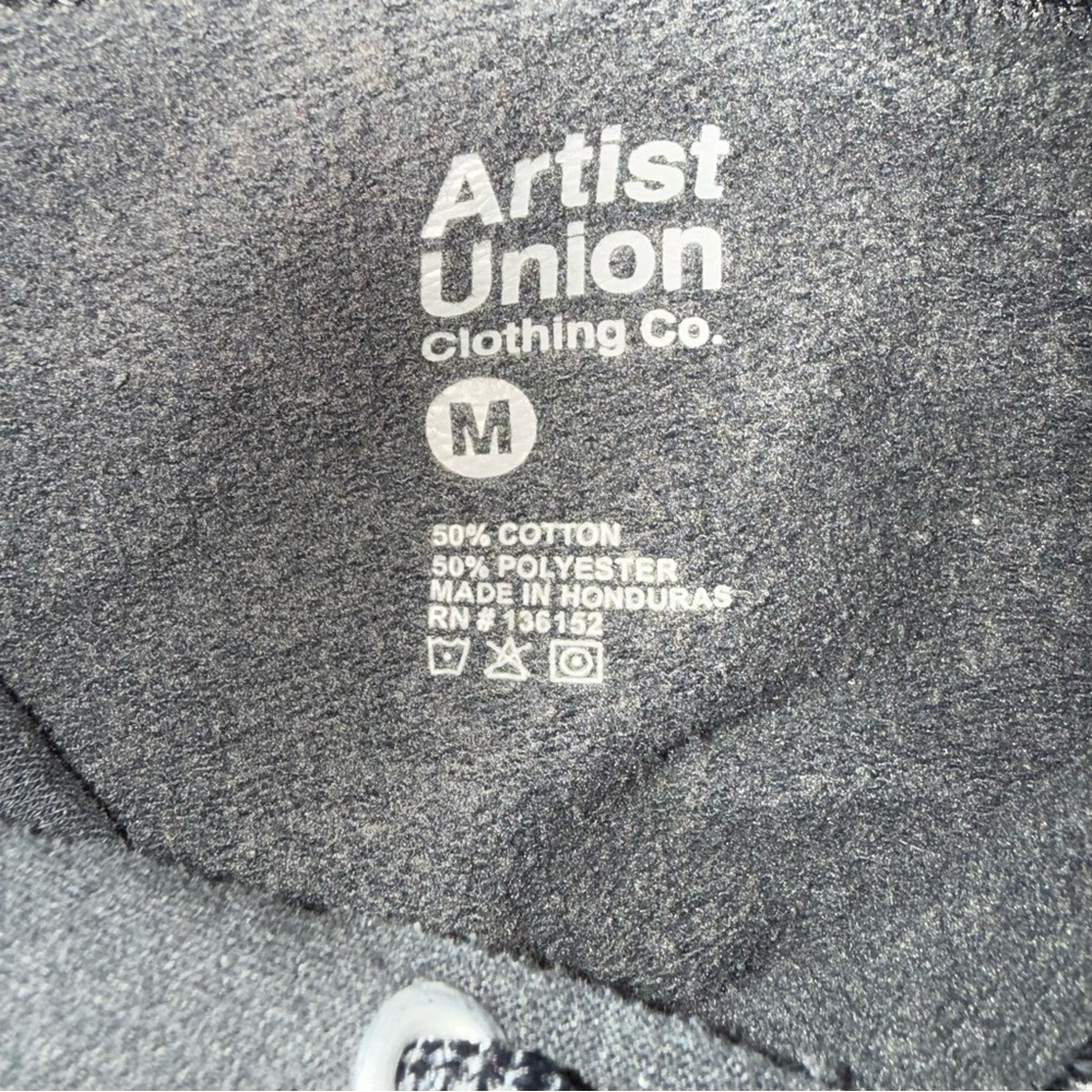 Artist Union‎ Black Hoodie with Peace Sign Embroidery Men’s Medium Drawstring - Picture 3 of 7